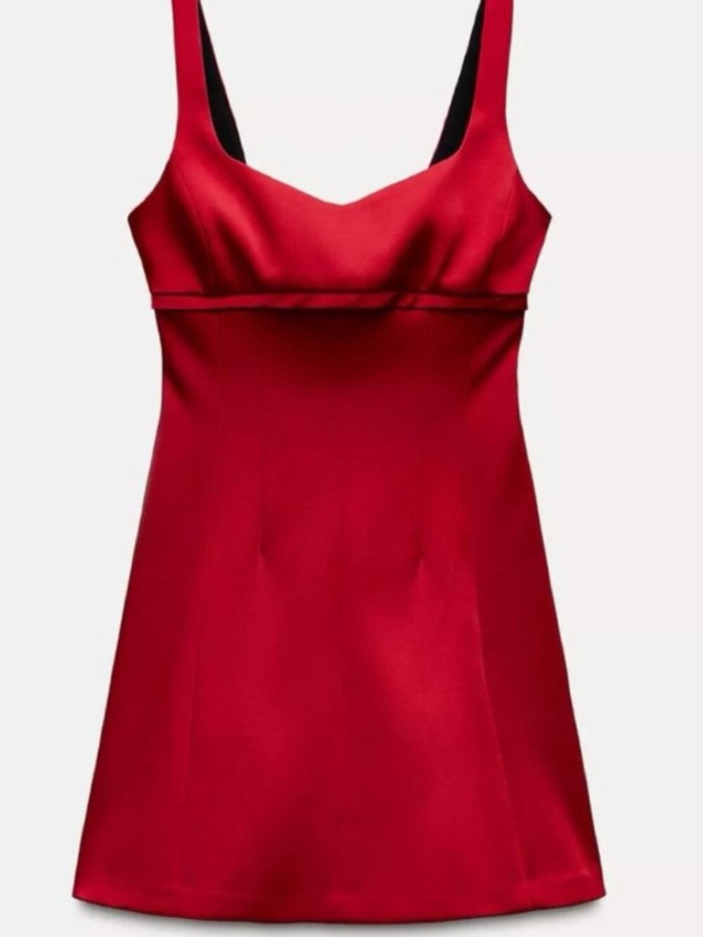 ZARA Crimson Red Satin Sweetheart Babydoll Mini Dress (Size Small)